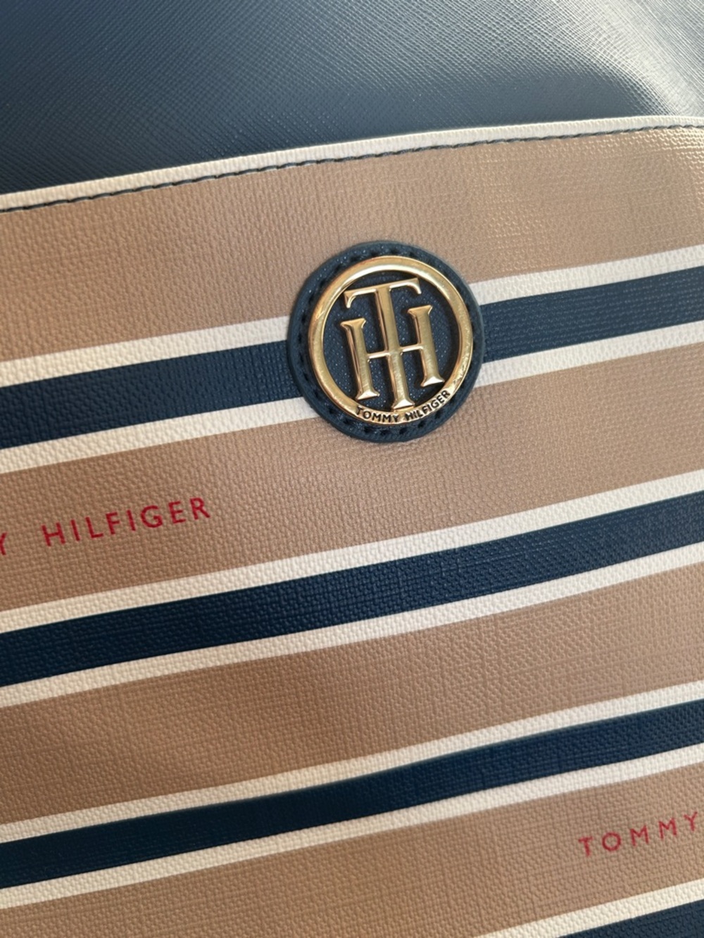 Tommy Hilfiger Navy & Beige Striped Tote with Logo Accent - Picture 4 of 5